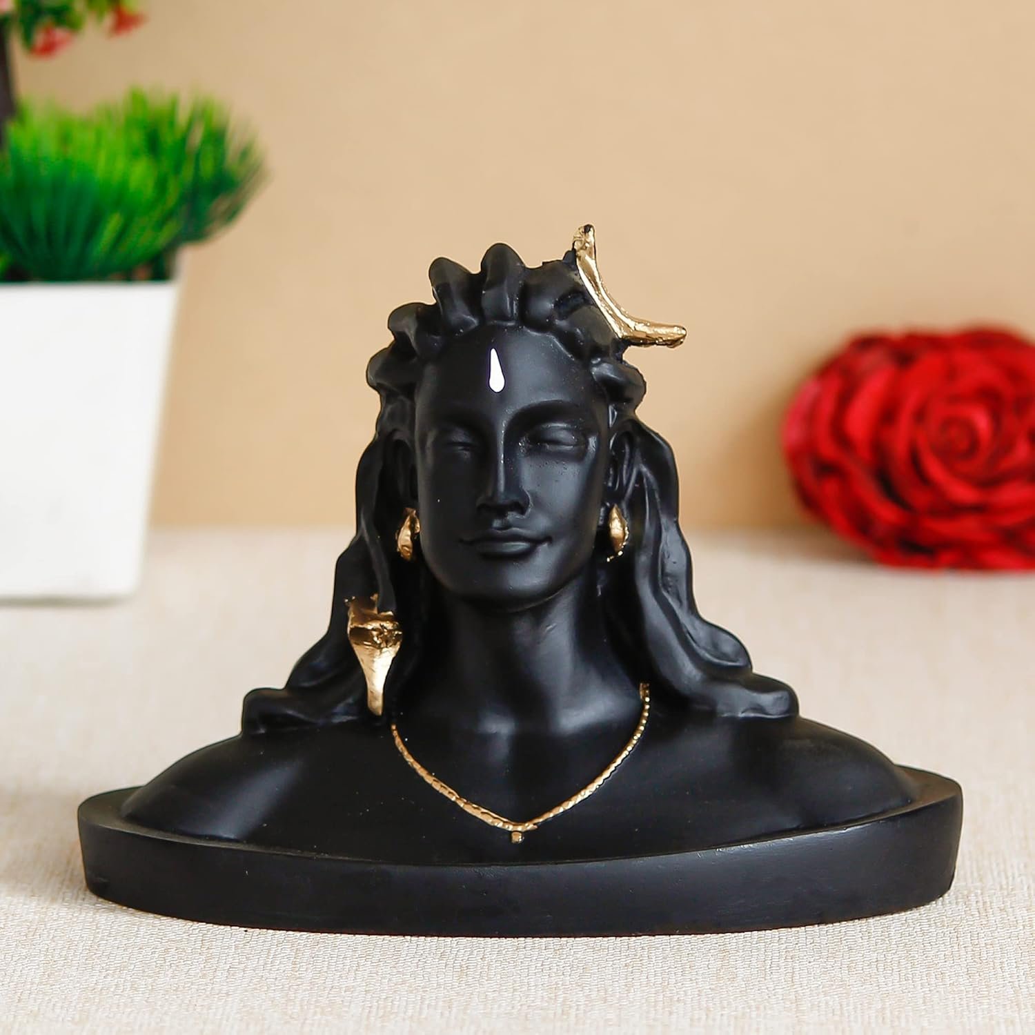 GharSajao Matte Black Adiyogi Bust Statue