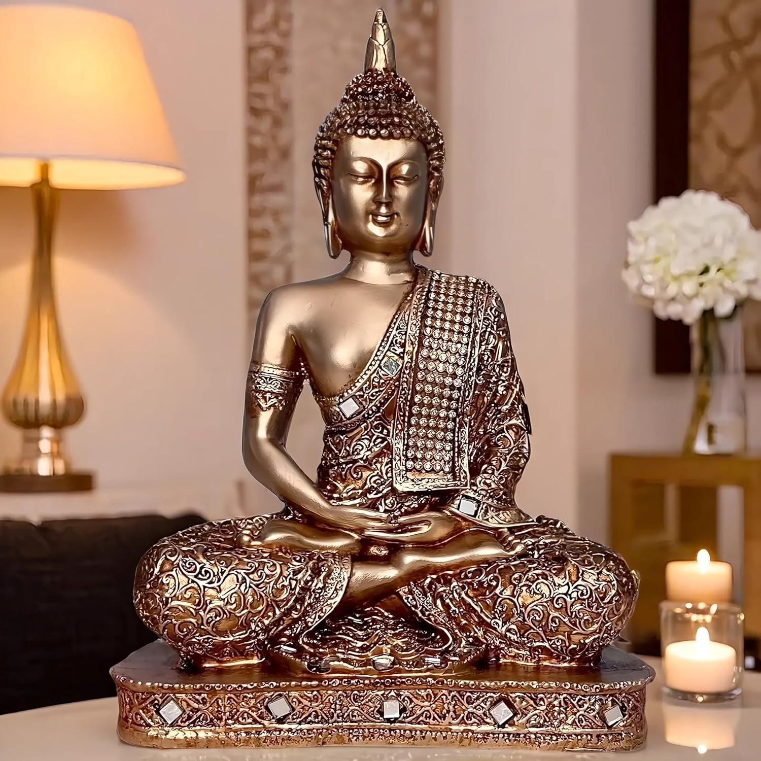 GharSajao Antique Bronze-Gold Large Buddha Statue
