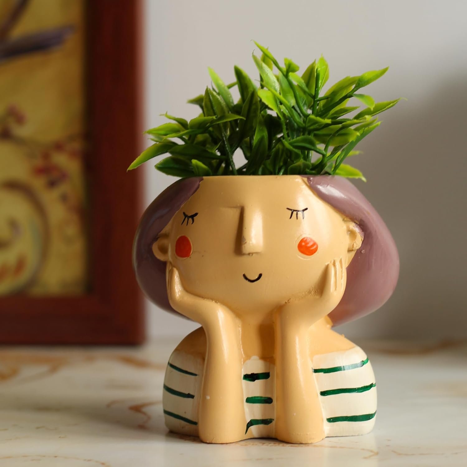 GharSajao Hand-Painted Cute Face Planter Pot