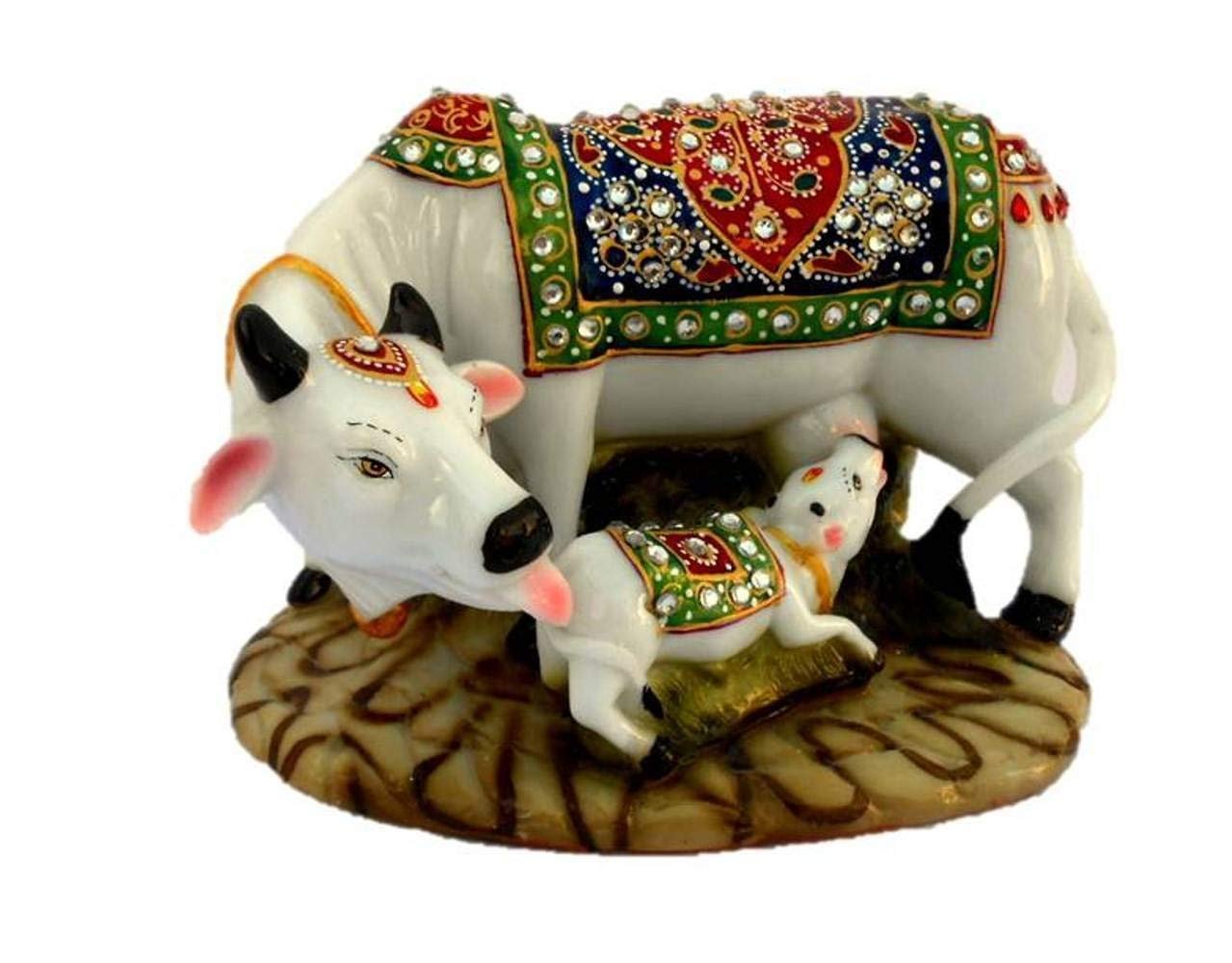 GharSajao Hand-Painted Kamdhenu Cow & Calf Idol